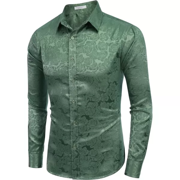 COOFANDY Men's Silk Satin Dress Shirts Jacquard Long Sleeve Floral Button Up Shirts Party Prom Wedding Shirt