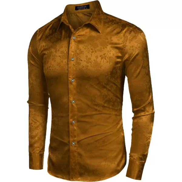 COOFANDY Men's Silk Satin Dress Shirts Jacquard Long Sleeve Floral Button Up Shirts Party Prom Wedding Shirt