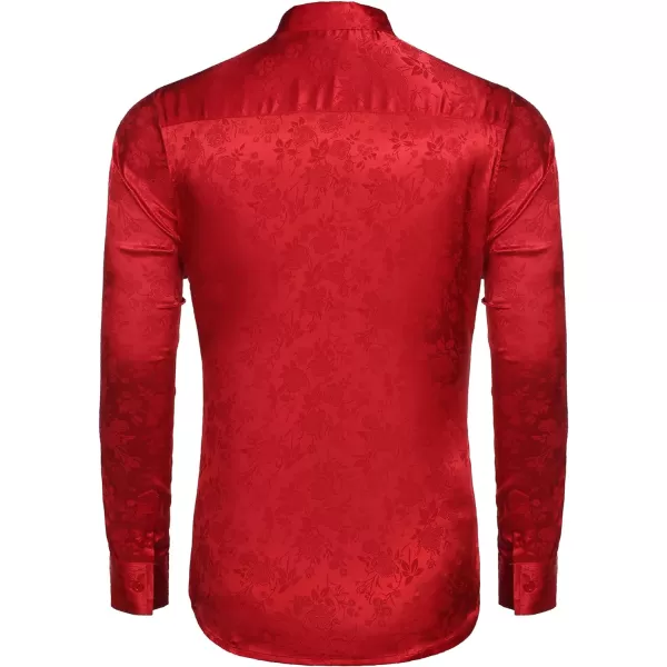 COOFANDY Men's Silk Satin Dress Shirts Jacquard Long Sleeve Floral Button Up Shirts Party Prom Wedding Shirt