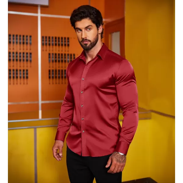 COOFANDY Men's Silk Satin Dress Shirts Jacquard Long Sleeve Floral Button Up Shirts Party Prom Wedding Shirt