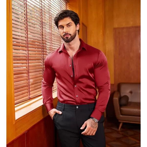COOFANDY Men's Silk Satin Dress Shirts Jacquard Long Sleeve Floral Button Up Shirts Party Prom Wedding Shirt