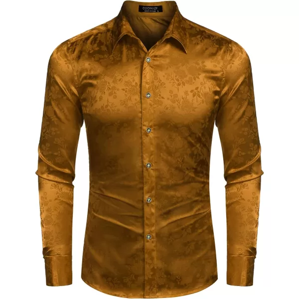 COOFANDY Men's Silk Satin Dress Shirts Jacquard Long Sleeve Floral Button Up Shirts Party Prom Wedding Shirt
