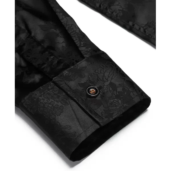 COOFANDY Men's Silk Satin Dress Shirts Jacquard Long Sleeve Floral Button Up Shirts Party Prom Wedding Shirt