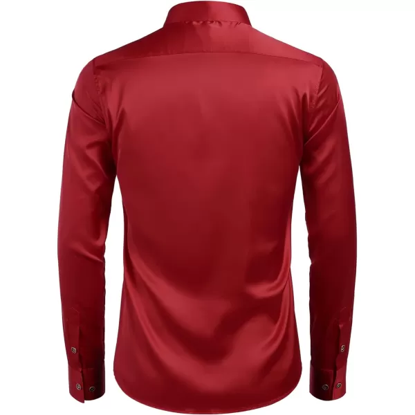 COOFANDY Men's Silk Satin Dress Shirts Jacquard Long Sleeve Floral Button Up Shirts Party Prom Wedding Shirt