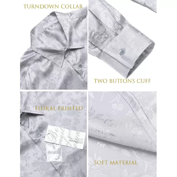 COOFANDY Men's Silk Satin Dress Shirts Jacquard Long Sleeve Floral Button Up Shirts Party Prom Wedding Shirt
