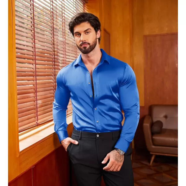 COOFANDY Men's Silk Satin Dress Shirts Jacquard Long Sleeve Floral Button Up Shirts Party Prom Wedding Shirt