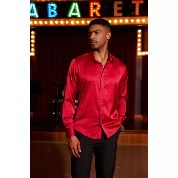 COOFANDY Men's Silk Satin Dress Shirts Jacquard Long Sleeve Floral Button Up Shirts Party Prom Wedding Shirt