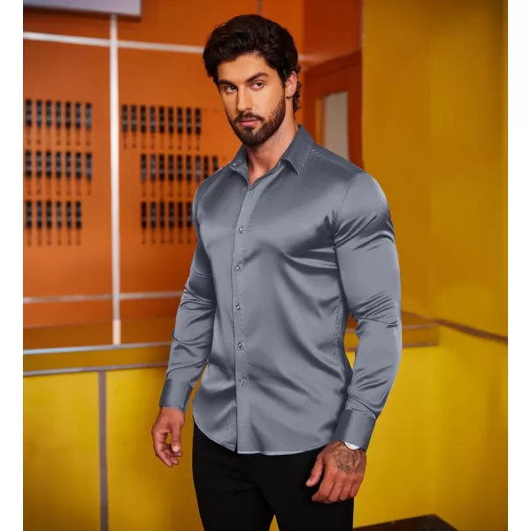 COOFANDY Men's Silk Satin Dress Shirts Jacquard Long Sleeve Floral Button Up Shirts Party Prom Wedding Shirt