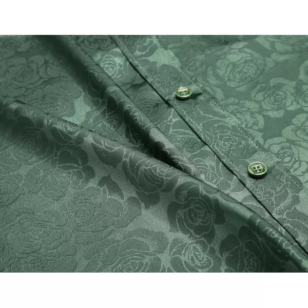 COOFANDY Men's Silk Satin Dress Shirts Jacquard Long Sleeve Floral Button Up Shirts Party Prom Wedding Shirt