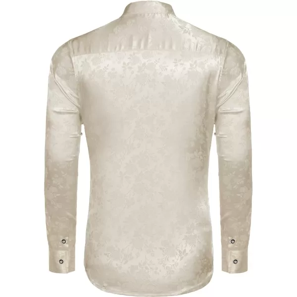 COOFANDY Men's Silk Satin Dress Shirts Jacquard Long Sleeve Floral Button Up Shirts Party Prom Wedding Shirt