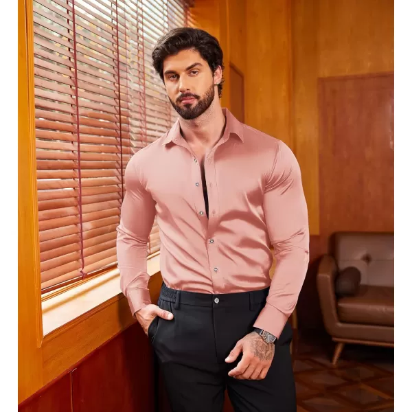 COOFANDY Men's Silk Satin Dress Shirts Jacquard Long Sleeve Floral Button Up Shirts Party Prom Wedding Shirt