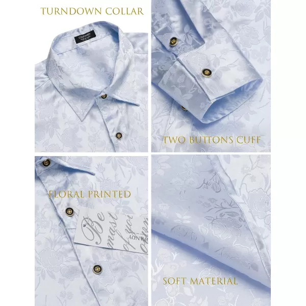 COOFANDY Men's Silk Satin Dress Shirts Jacquard Long Sleeve Floral Button Up Shirts Party Prom Wedding Shirt