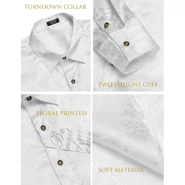 COOFANDY Men's Silk Satin Dress Shirts Jacquard Long Sleeve Floral Button Up Shirts Party Prom Wedding Shirt