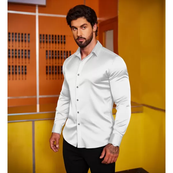 COOFANDY Men's Silk Satin Dress Shirts Jacquard Long Sleeve Floral Button Up Shirts Party Prom Wedding Shirt