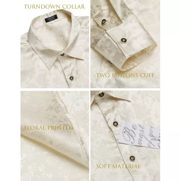 COOFANDY Men's Silk Satin Dress Shirts Jacquard Long Sleeve Floral Button Up Shirts Party Prom Wedding Shirt
