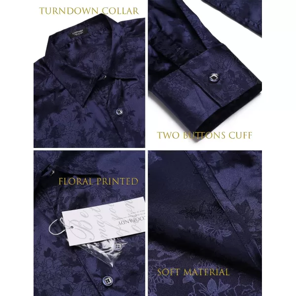 COOFANDY Men's Silk Satin Dress Shirts Jacquard Long Sleeve Floral Button Up Shirts Party Prom Wedding Shirt