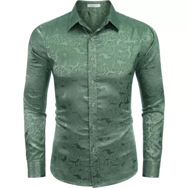 COOFANDY Men's Silk Satin Dress Shirts Jacquard Long Sleeve Floral Button Up Shirts Party Prom Wedding Shirt