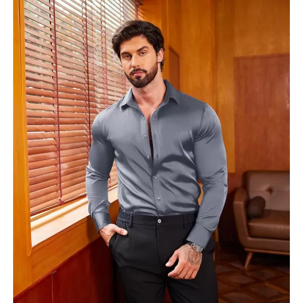 COOFANDY Men's Silk Satin Dress Shirts Jacquard Long Sleeve Floral Button Up Shirts Party Prom Wedding Shirt