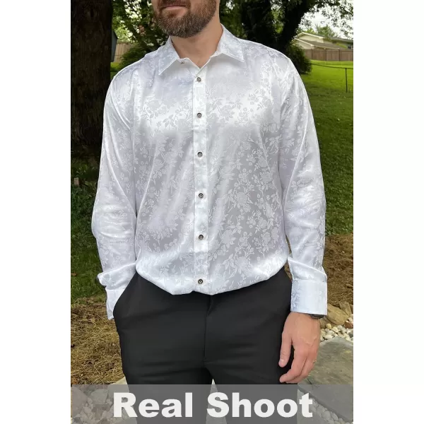 COOFANDY Men's Silk Satin Dress Shirts Jacquard Long Sleeve Floral Button Up Shirts Party Prom Wedding Shirt