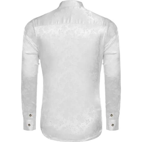 COOFANDY Men's Silk Satin Dress Shirts Jacquard Long Sleeve Floral Button Up Shirts Party Prom Wedding Shirt