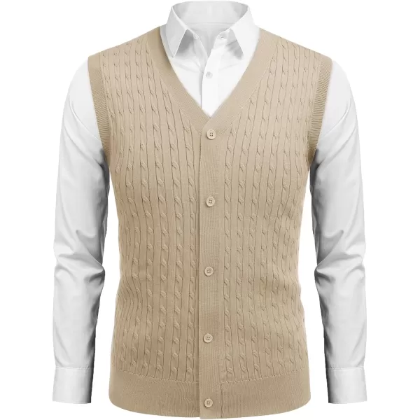 COOFANDY Men's Sleeveless Sweater Vest V-Neck Casual Cable Knit Button Down Cardigan Vest