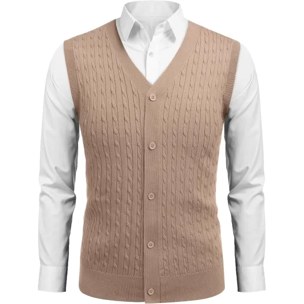 COOFANDY Men's Sleeveless Sweater Vest V-Neck Casual Cable Knit Button Down Cardigan Vest