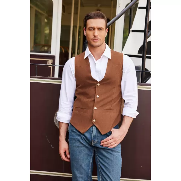 COOFANDY Men's Suede Leather Suit Vest Casual Western Vest Jacket Slim Fit Vest Waistcoat