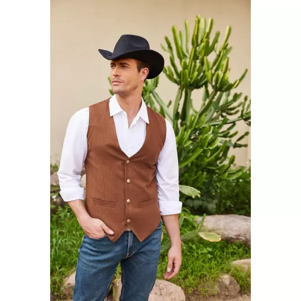 COOFANDY Men's Suede Leather Suit Vest Casual Western Vest Jacket Slim Fit Vest Waistcoat