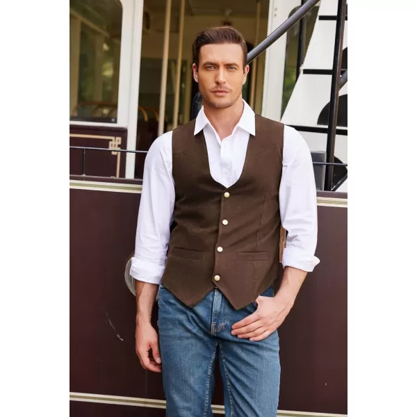 COOFANDY Men's Suede Leather Suit Vest Casual Western Vest Jacket Slim Fit Vest Waistcoat