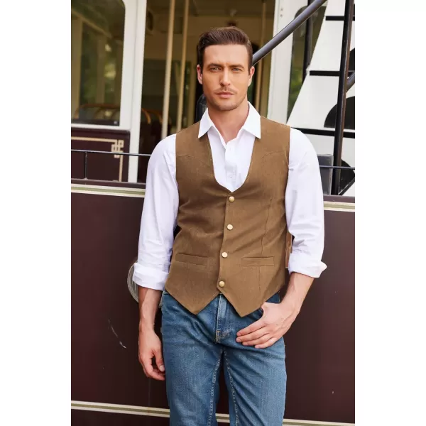 COOFANDY Men's Suede Leather Suit Vest Casual Western Vest Jacket Slim Fit Vest Waistcoat