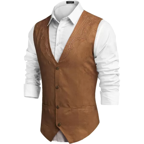 COOFANDY Men's Suede Leather Suit Vest Casual Western Vest Jacket Slim Fit Vest Waistcoat)
