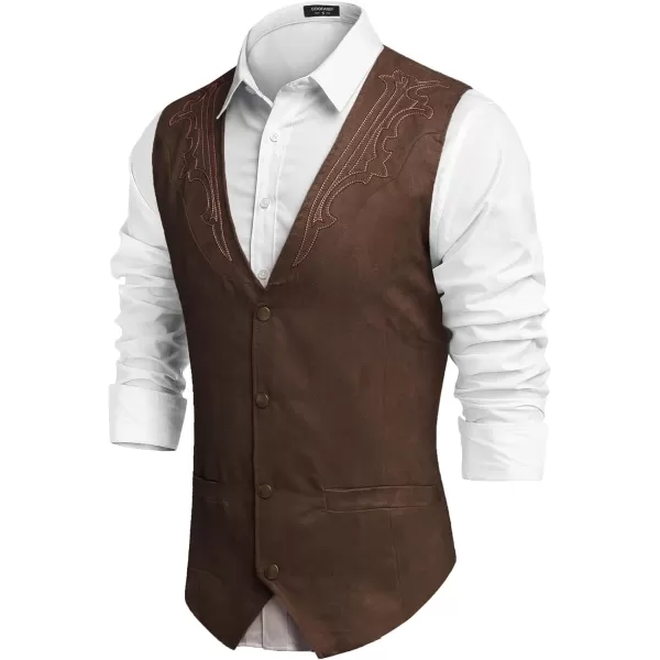 COOFANDY Men's Suede Leather Suit Vest Casual Western Vest Jacket Slim Fit Vest Waistcoat)