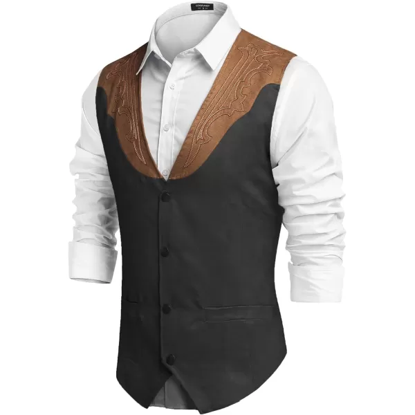 COOFANDY Men's Suede Leather Suit Vest Casual Western Vest Jacket Slim Fit Vest Waistcoat)