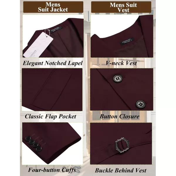 COOFANDY Men's Suit Jacket and Vest Set Slim Fit 2 Pieces Suits Two Button Blazer Jacket Formal Business Dress Vest