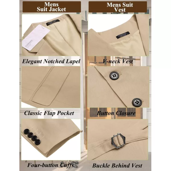 COOFANDY Men's Suit Jacket and Vest Set Slim Fit 2 Pieces Suits Two Button Blazer Jacket Formal Business Dress Vest