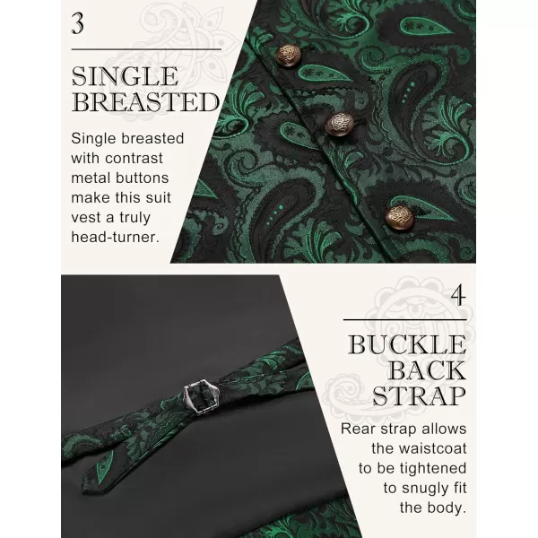 COOFANDY Mens Suit Vest Paisley Floral Victorian Vests Gothic Steampunk Formal Waistcoat Tuxedo Vests with Notched Lapels