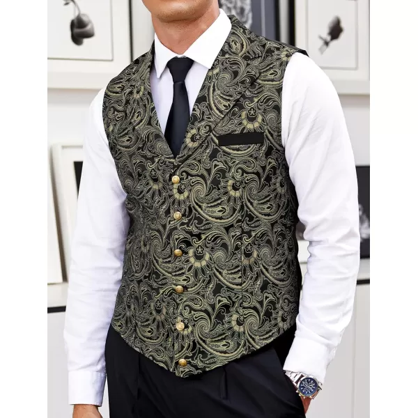 COOFANDY Mens Suit Vest Paisley Floral Victorian Vests Gothic Steampunk Formal Waistcoat Tuxedo Vests with Notched Lapels