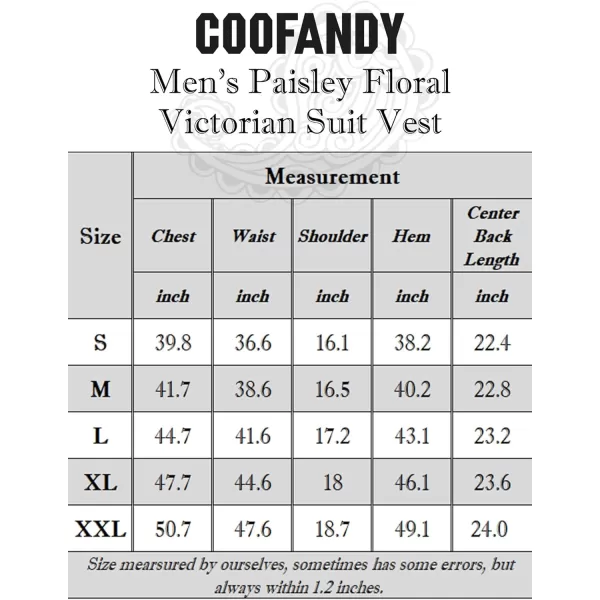 COOFANDY Mens Suit Vest Paisley Floral Victorian Vests Gothic Steampunk Formal Waistcoat Tuxedo Vests with Notched Lapels