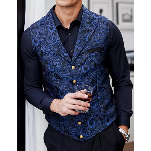 COOFANDY Mens Suit Vest Paisley Floral Victorian Vests Gothic Steampunk Formal Waistcoat Tuxedo Vests with Notched Lapels