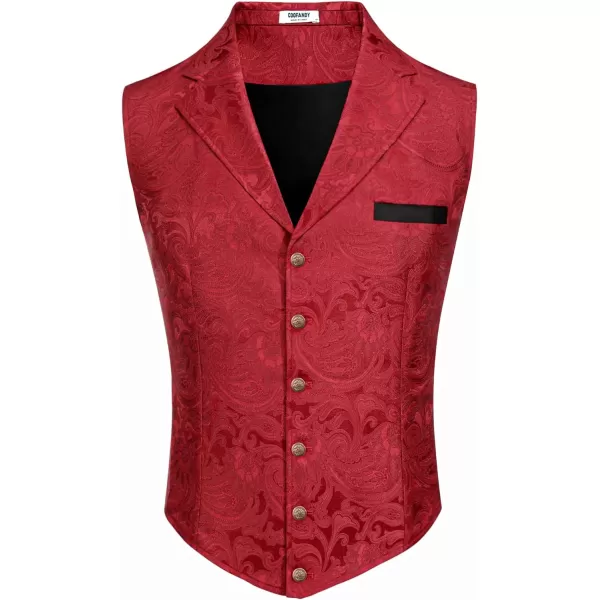 COOFANDY Mens Suit Vest Paisley Floral Victorian Vests Gothic Steampunk Formal Waistcoat Tuxedo Vests with Notched Lapels