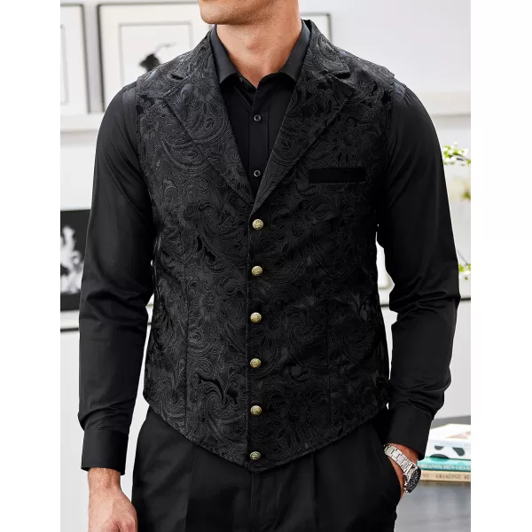 COOFANDY Mens Suit Vest Paisley Floral Victorian Vests Gothic Steampunk Formal Waistcoat Tuxedo Vests with Notched Lapels
