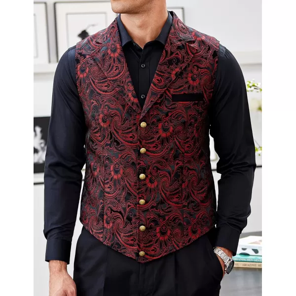 COOFANDY Mens Suit Vest Paisley Floral Victorian Vests Gothic Steampunk Formal Waistcoat Tuxedo Vests with Notched Lapels