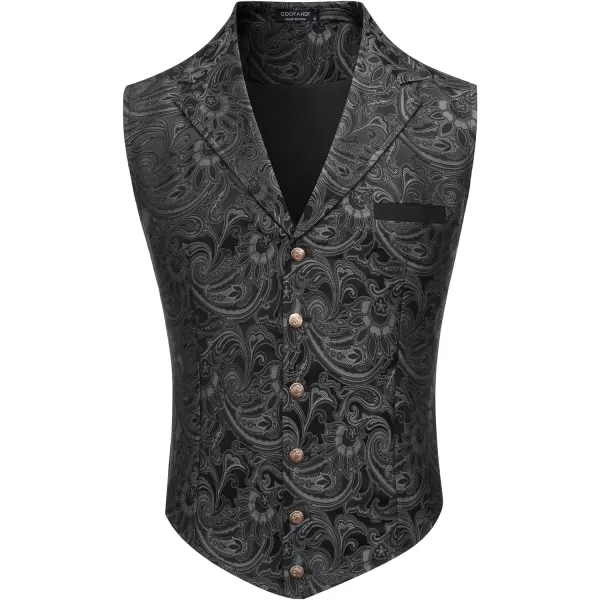 COOFANDY Mens Suit Vest Paisley Floral Victorian Vests Gothic Steampunk Formal Waistcoat Tuxedo Vests with Notched Lapels