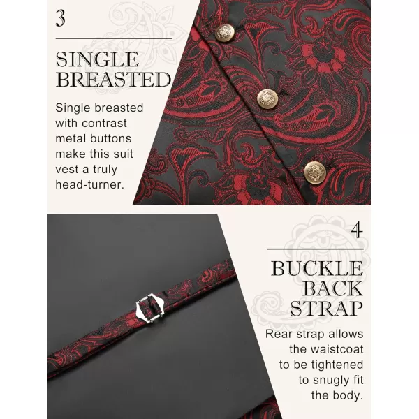 COOFANDY Mens Suit Vest Paisley Floral Victorian Vests Gothic Steampunk Formal Waistcoat Tuxedo Vests with Notched Lapels