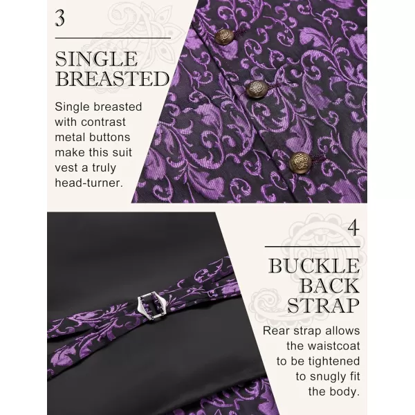 COOFANDY Mens Suit Vest Paisley Floral Victorian Vests Gothic Steampunk Formal Waistcoat Tuxedo Vests with Notched Lapels