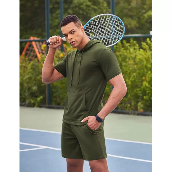 COOFANDY Men's Tracksuit 2 Piece Hooded Athletic Sweatsuit Short Sleeve Casual Sports Hoodie Shorts Set