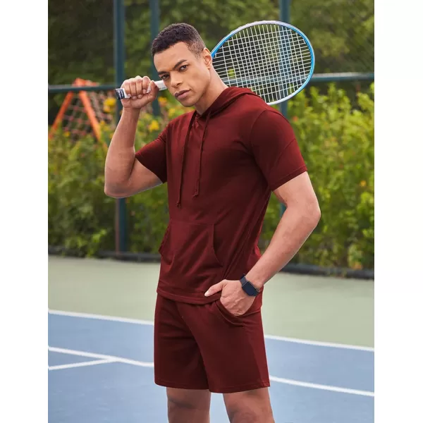 COOFANDY Men's Tracksuit 2 Piece Hooded Athletic Sweatsuit Short Sleeve Casual Sports Hoodie Shorts Set