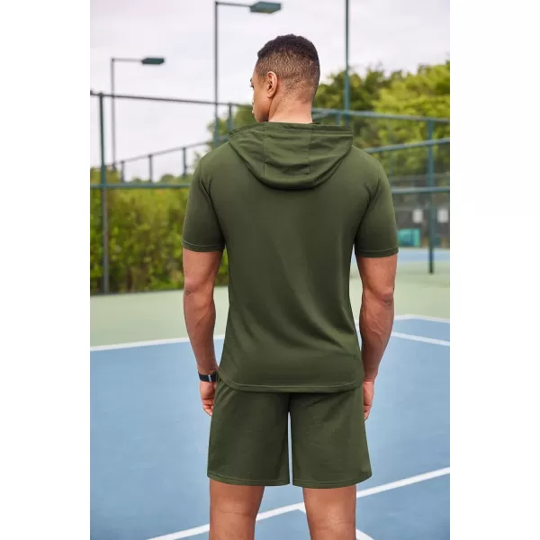 COOFANDY Men's Tracksuit 2 Piece Hooded Athletic Sweatsuit Short Sleeve Casual Sports Hoodie Shorts Set