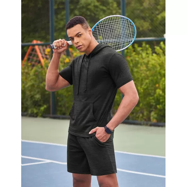 COOFANDY Men's Tracksuit 2 Piece Hooded Athletic Sweatsuit Short Sleeve Casual Sports Hoodie Shorts Set