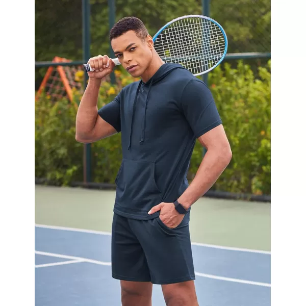 COOFANDY Men's Tracksuit 2 Piece Hooded Athletic Sweatsuit Short Sleeve Casual Sports Hoodie Shorts Set